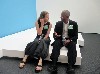 Freeman and Maud Morgan Prize artist Wendy Jacobs seated on her work.